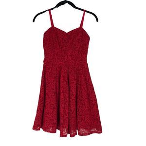 Lily Rose Sweetheart Dress Textured Red Florals w/Spaghetti Straps Adjustible S